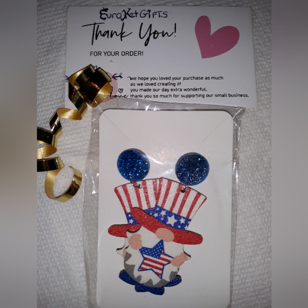 Fourth of July Earrings UNCLE SAM Dangle stainless steel posts plastic backs NEW - Picture 5 of 13